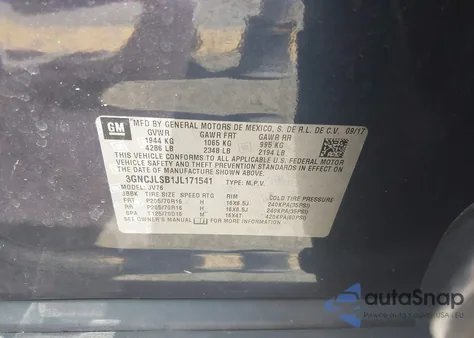 2018 Chevrolet Trax Lt from USA, damaged, VIN 3GNCJLSB1JL171541